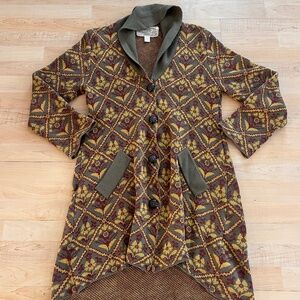 Vintage Y2K Nick & Mo Women’s Floral Long Jacket Large Buttons Red Yellow Gray